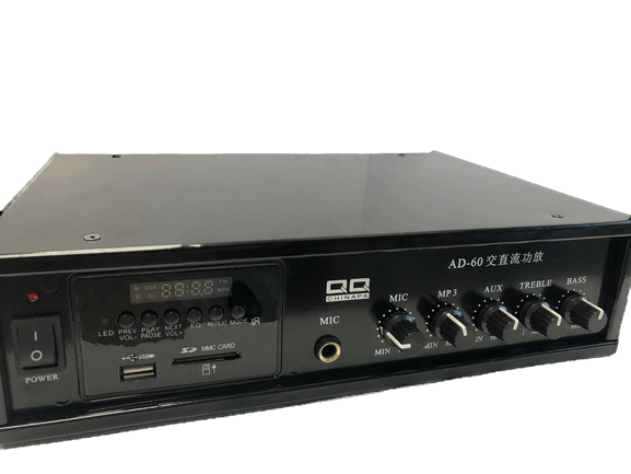Amplificador portátil de 60W, 12VDC / 110VAC, control remoto – AD-60