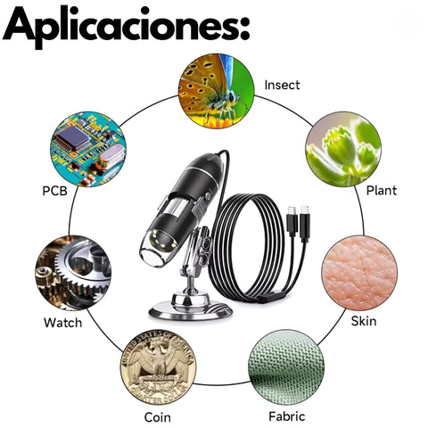 Microscopio digital con aumento de 50 – 1600X para uso son teléfonos inteligentes