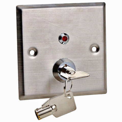 Botón de salida con interruptor de llave tubular, luz LED, placa de acero inoxidable, resistente al agua - YKS-850LS