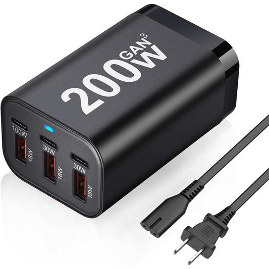 Cargador rápido USB 6 en 1 de 200 watts