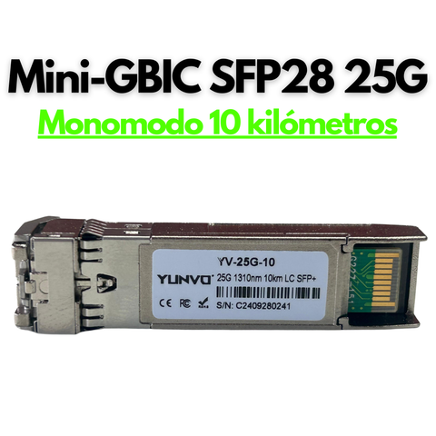 Transceptor Mini GBIC SFP28 LC 25G Dúplex 1310nm 10 kilómetros