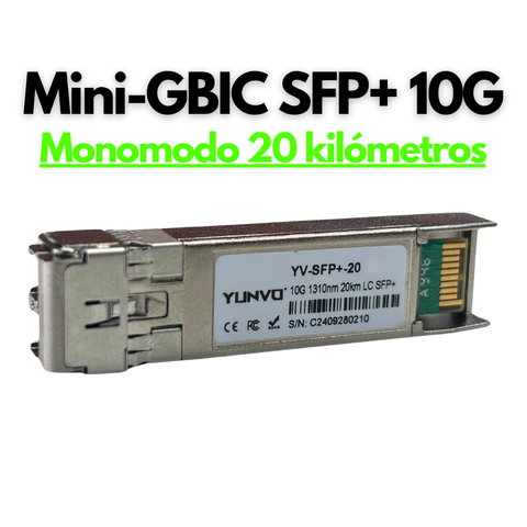 Transceptor Mini GBIC SFP+ LC 10G Dúplex 1310nm 20 kilómetros