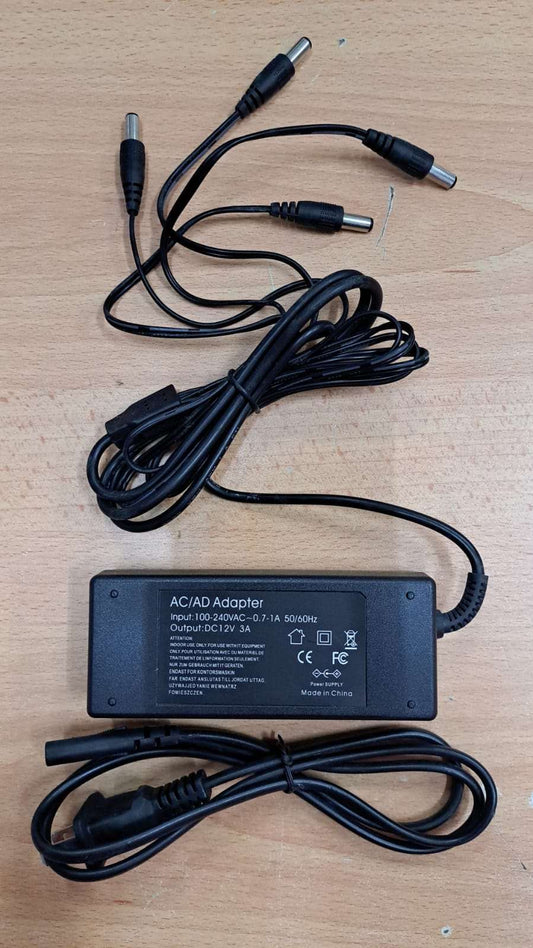 Adaptador 12Vdc 3A con cable de alimentación de 4 salidas - LA CASA DEL TELEFONO