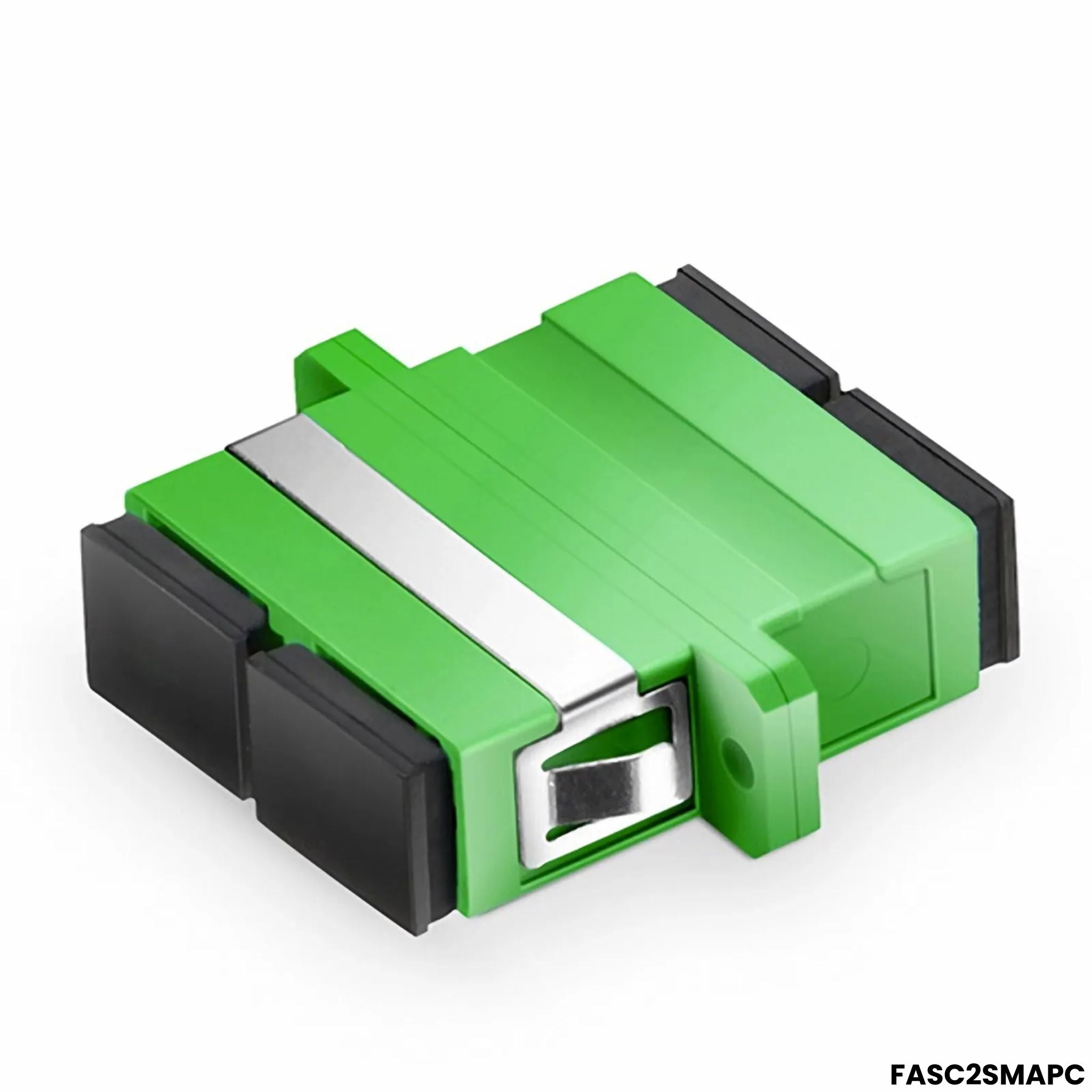 Adaptador de fibra óptica SC/APC dúplex verde con pestaña