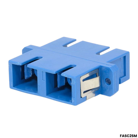 Adaptador de fibra óptica SC/UPC dúplex azul con pestaña para patch panel