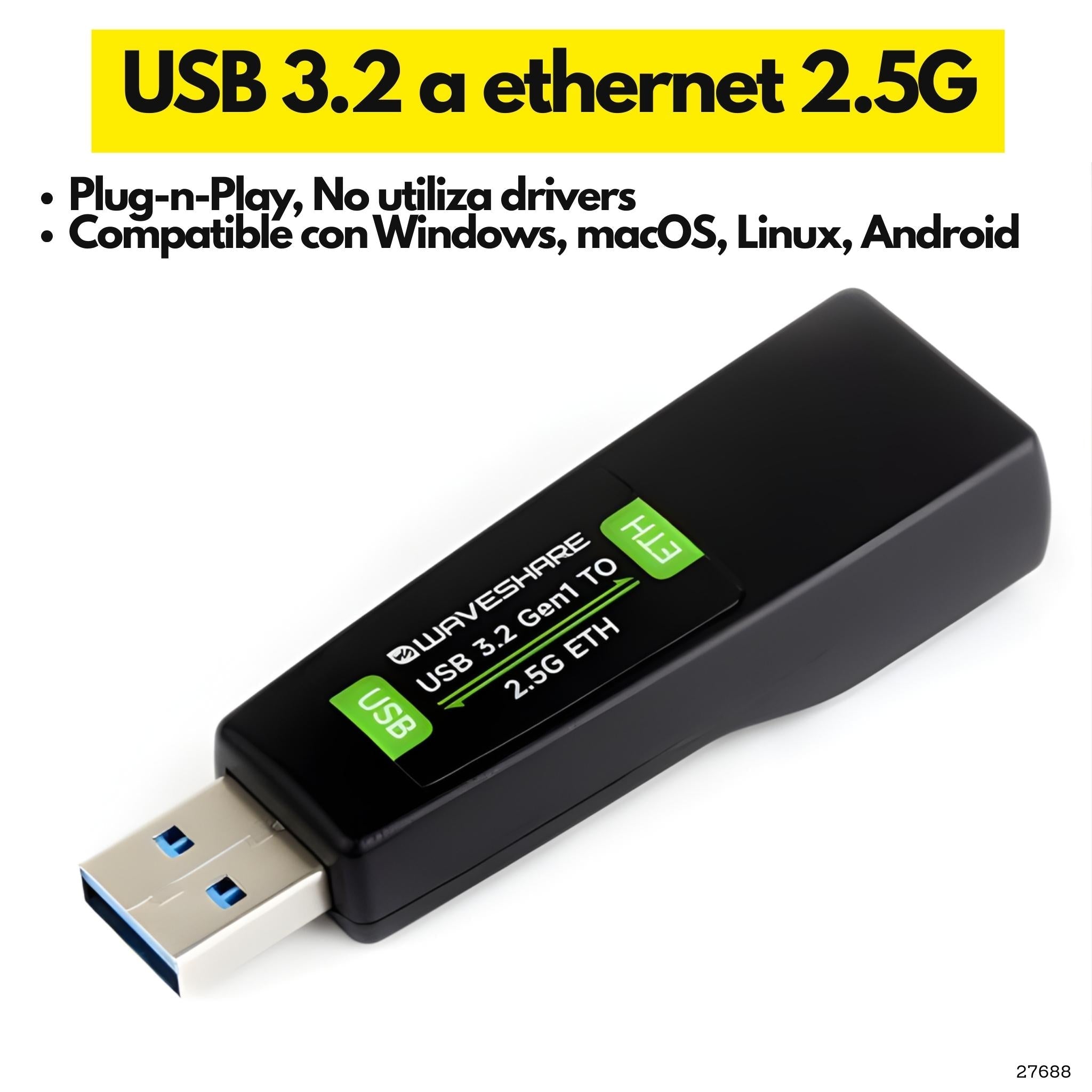 Adaptador USB a Ethernet 2.5G Waveshare - LA CASA DEL TELEFONO