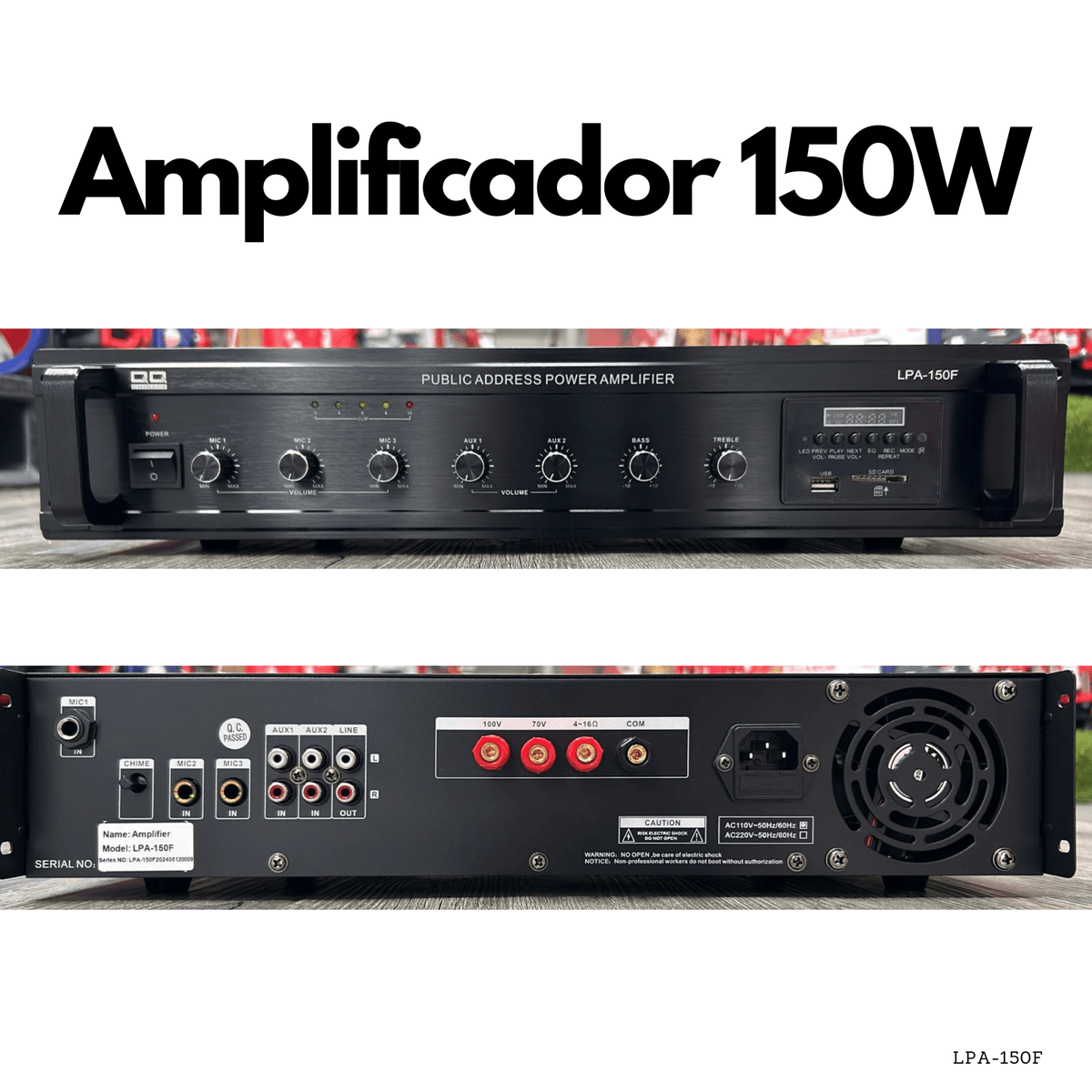 Amplificador de audio 150 Watts con Bluetooth, USB y radio FM - LA CASA DEL TELEFONO