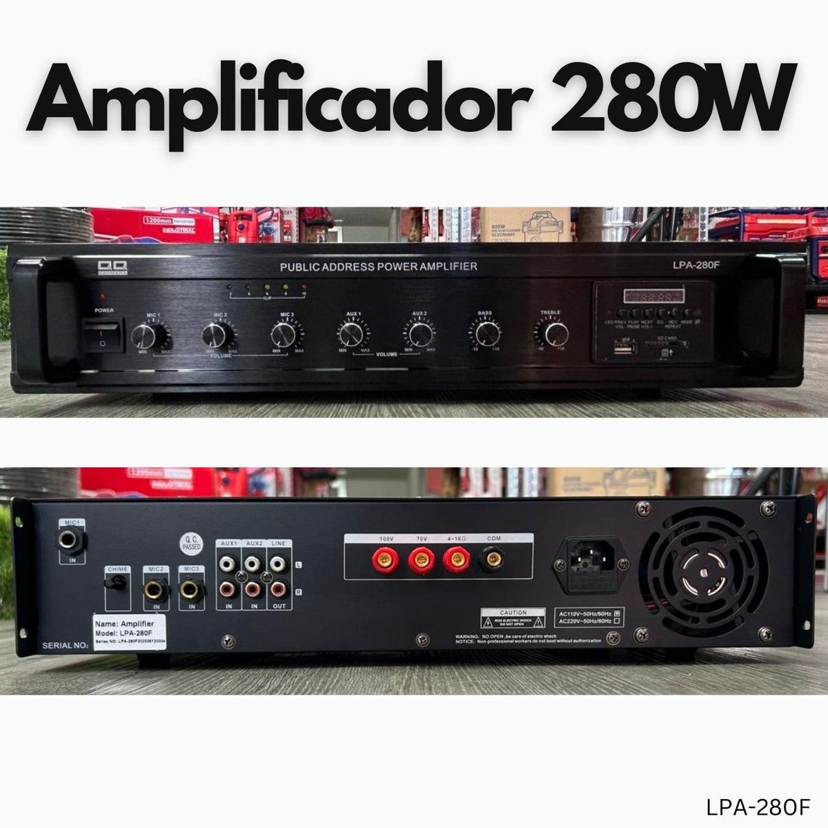 Amplificador de audio 280 Watts con Bluetooth, USB y Radio FM - LA CASA DEL TELEFONO