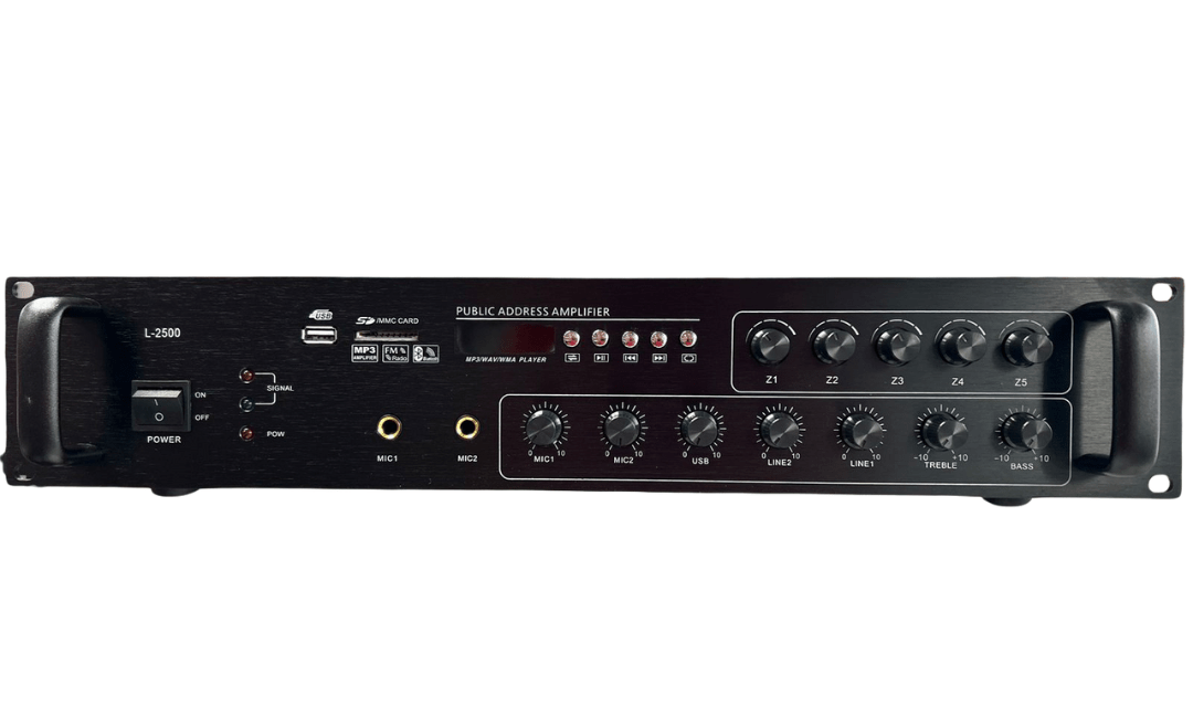 Amplificador de PA L-2500 de 500W, 5 zonas, USB SD FM Bluetooth - LA CASA DEL TELEFONO