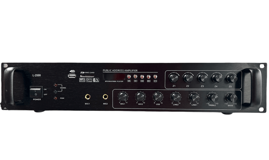Amplificador de PA L-2500 de 500W, 5 zonas, USB SD FM Bluetooth - LA CASA DEL TELEFONO