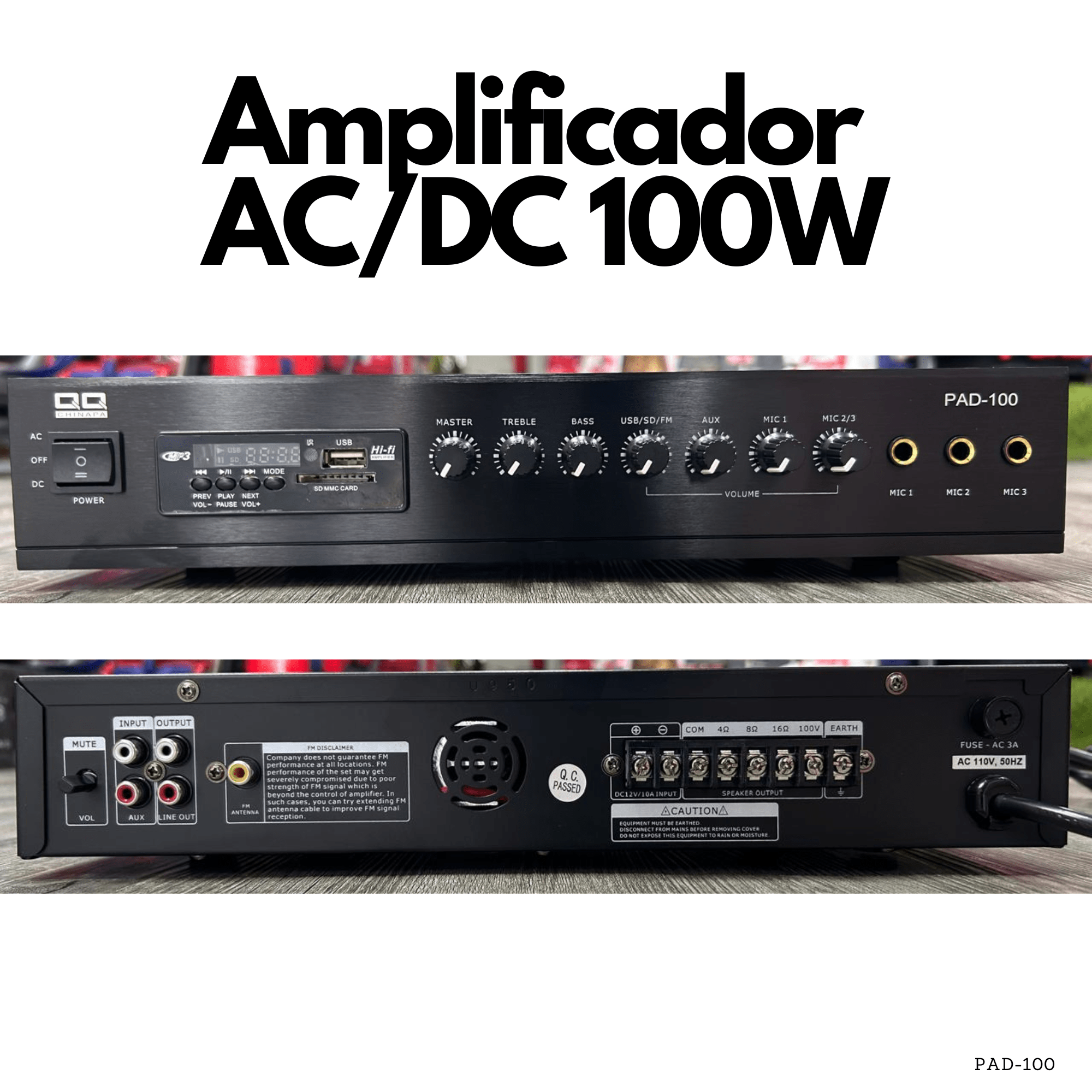 Amplificador Hi Fi AC/DC PAD-100 de 100W con USB SD FM BT - LA CASA DEL TELEFONO