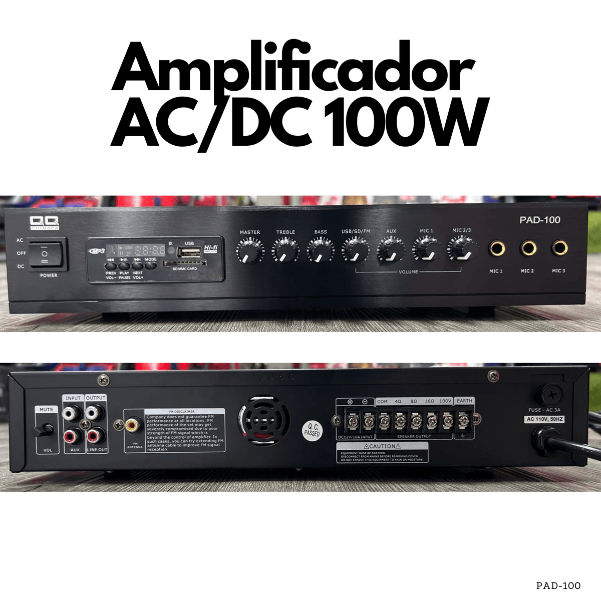 Amplificador Hi Fi AC/DC PAD-100 de 100W con USB SD FM BT - LA CASA DEL TELEFONO