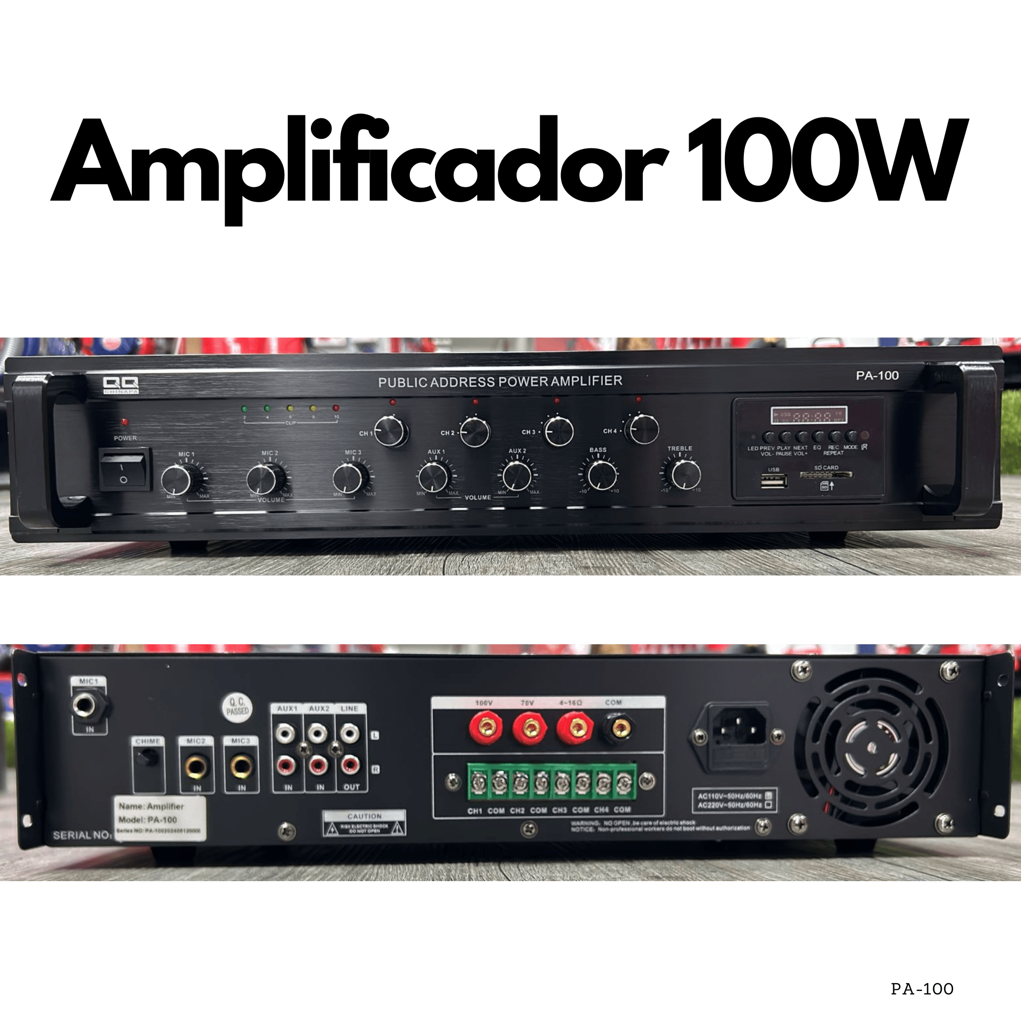 Amplificador PA-100 de 100W 4 zonas reproductor USB SD FM BT - LA CASA DEL TELEFONO