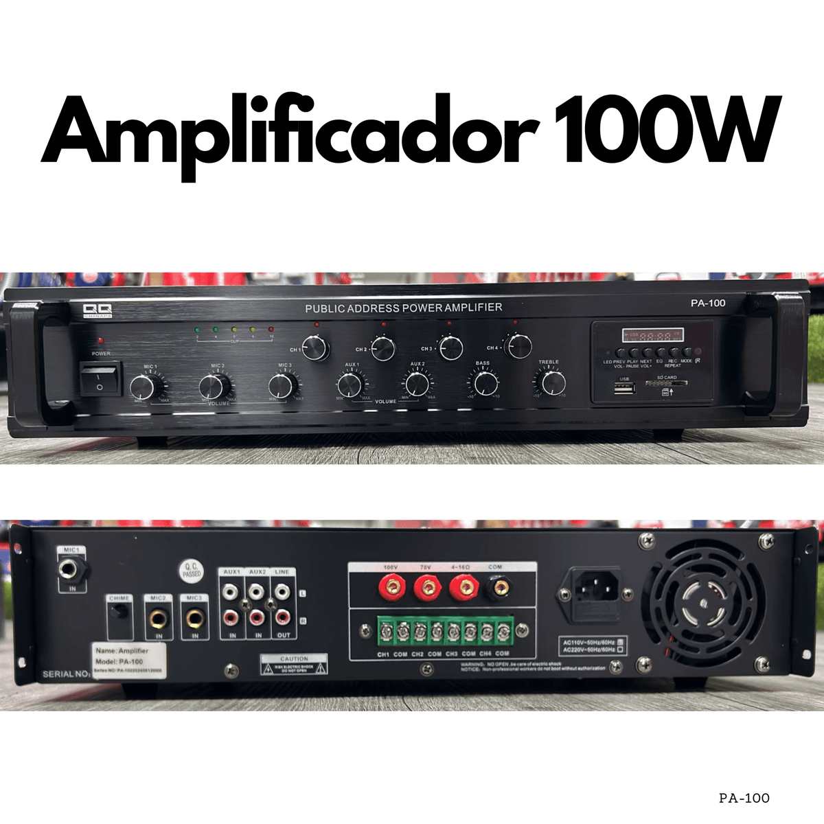 Amplificador PA-100 de 100W 4 zonas reproductor USB SD FM BT - LA CASA DEL TELEFONO