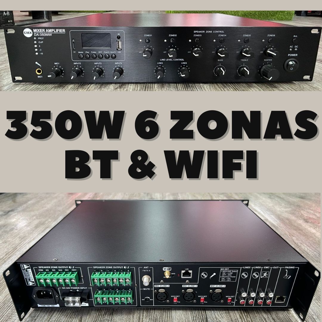 Amplificador PA de 350W DA-350MW de 6 zonas, WIFI/ USB/ SD/ FM/ BT - LA CASA DEL TELEFONO