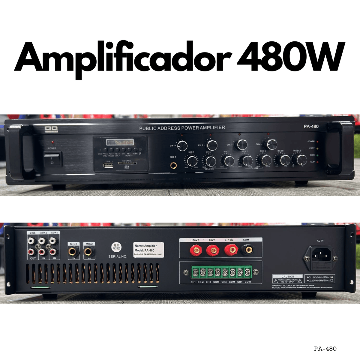 Amplificador PA de 480W, 4 zonas, USB SD FM Bluetooth - LA CASA DEL TELEFONO