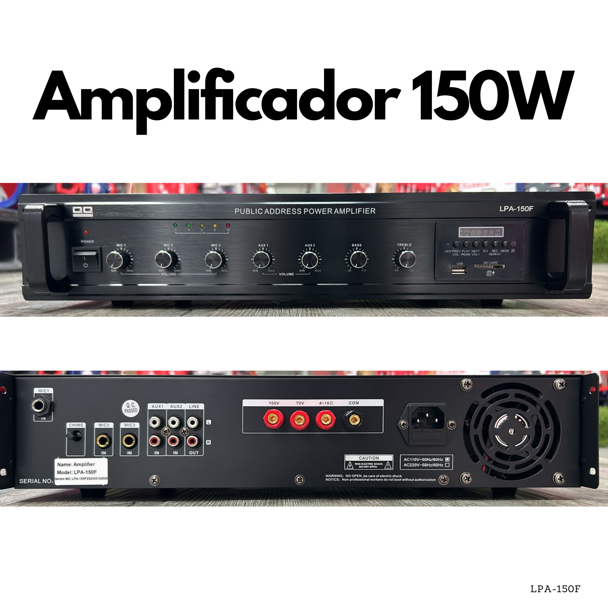 Amplificador PA LPA-150F de 150W reproductor USB SD FM Bluetooth