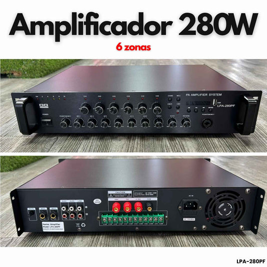 Amplificador PA para música ambiental y voceo 280W
