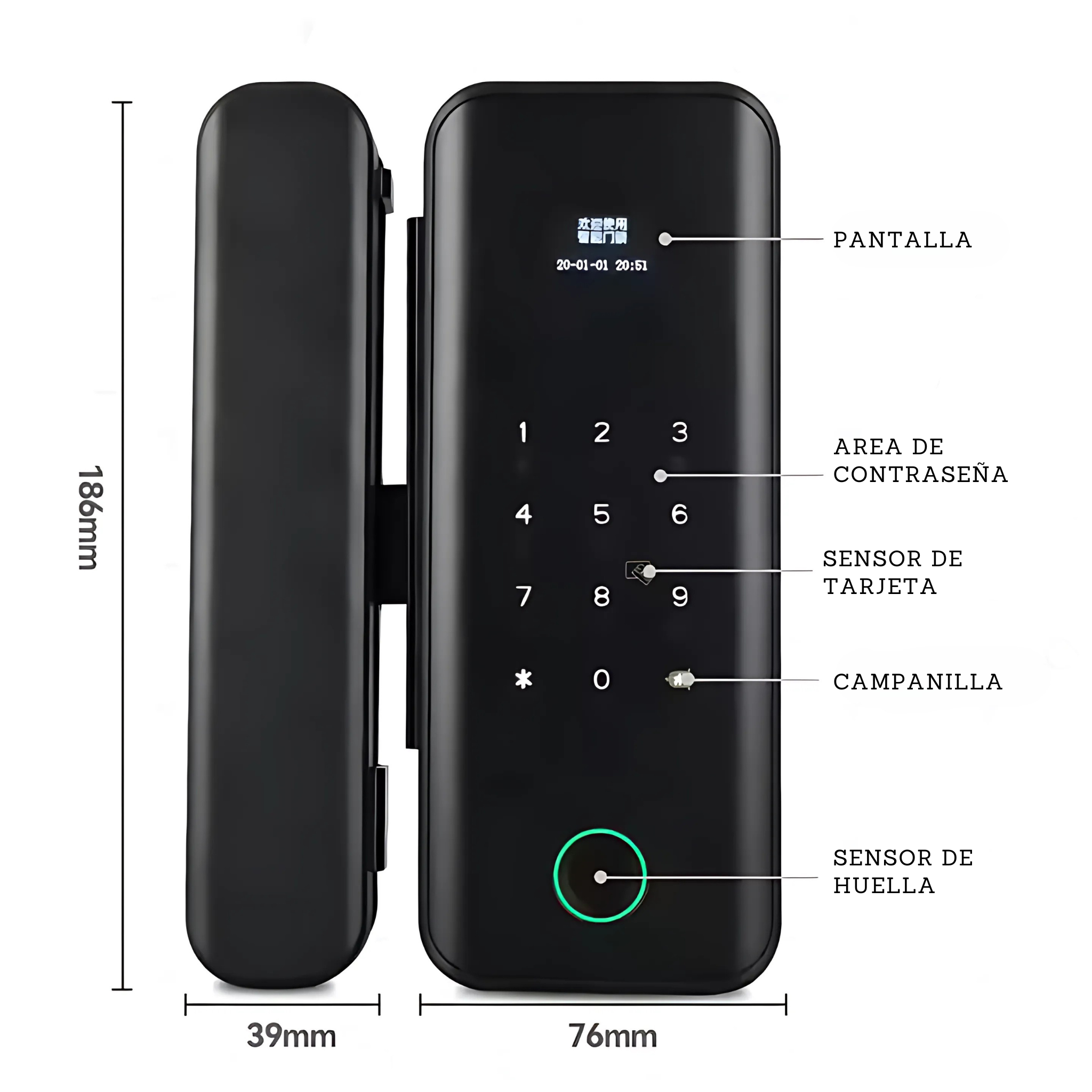 Cerradura inteligente para puerta de vidrio: huella, tarjeta y llave Smart lock B3