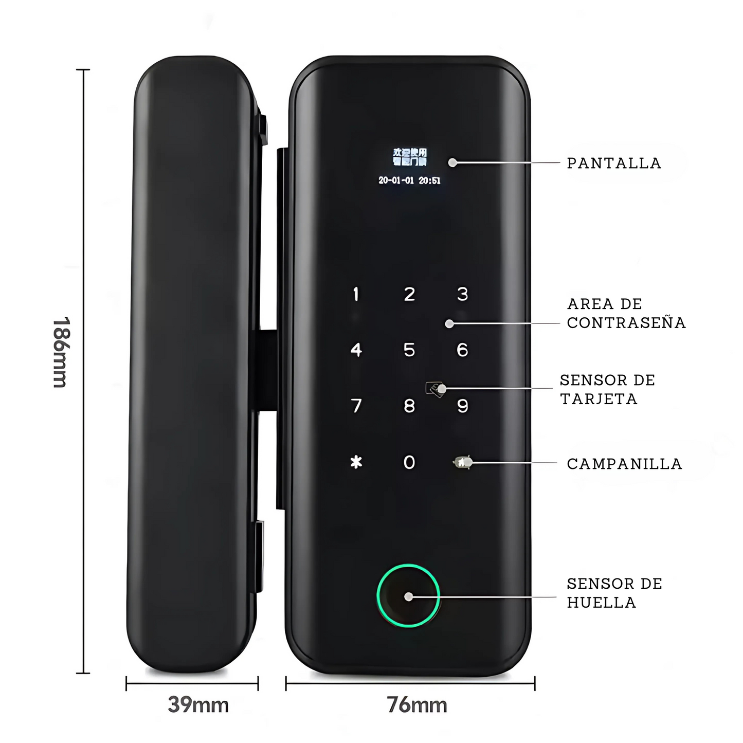 Cerradura inteligente para puerta de vidrio: huella, tarjeta y llave Smart lock B3
