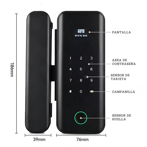 Cerradura inteligente para puerta de vidrio: huella, tarjeta y llave Smart lock B3