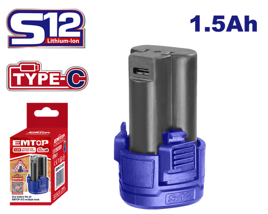 Batería 12V 1.5Ah carga USB-C EMTOP EBPK12153 - LA CASA DEL TELEFONO
