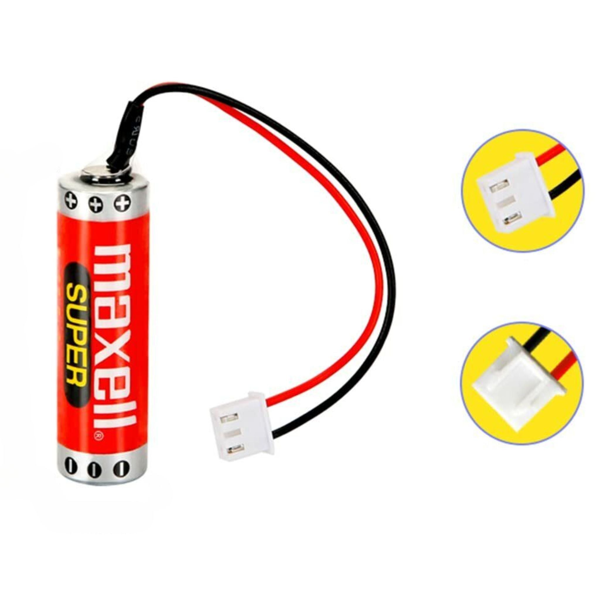 Batería litio Maxell ER6C 3.6V con cable y conector para PLC y CNC industrial