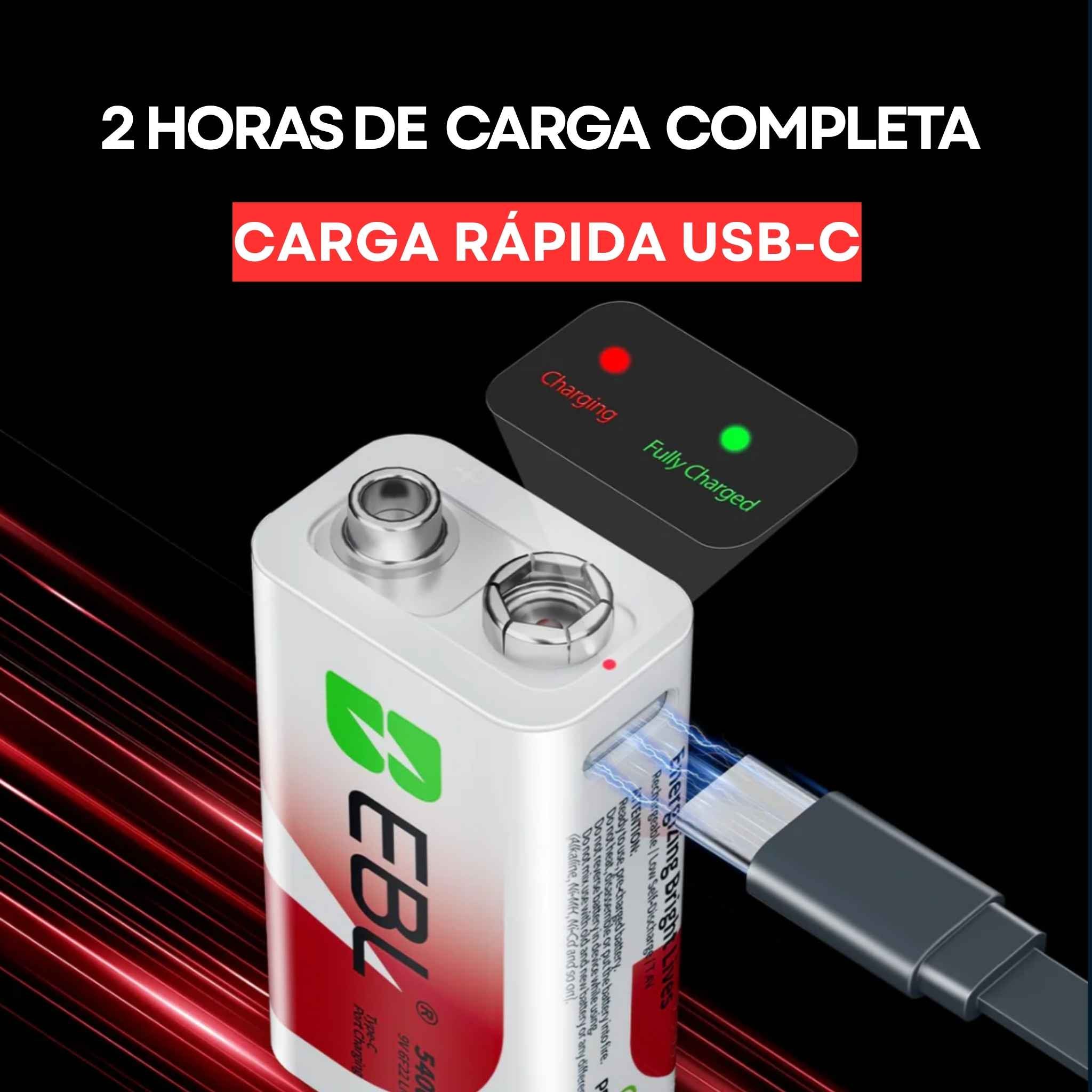 Batería Recargable 9V EBL USB-C Li-ion 600mAh