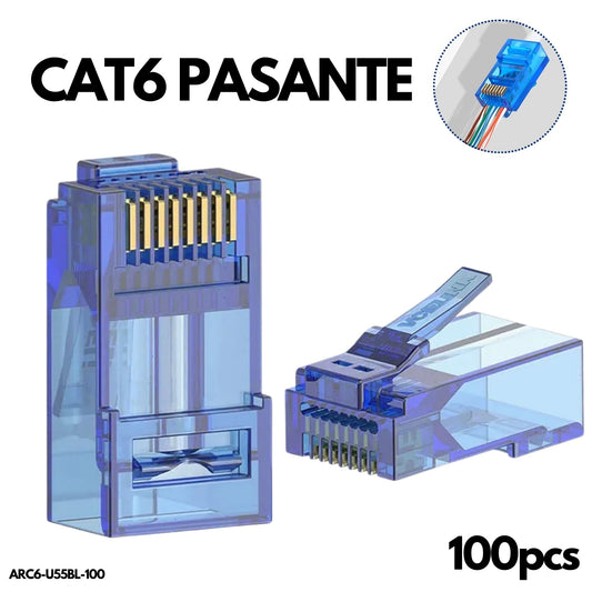 Bolsa de 100 Plugs RJ45 Cat6 Pasante, color azul - LA CASA DEL TELEFONO
