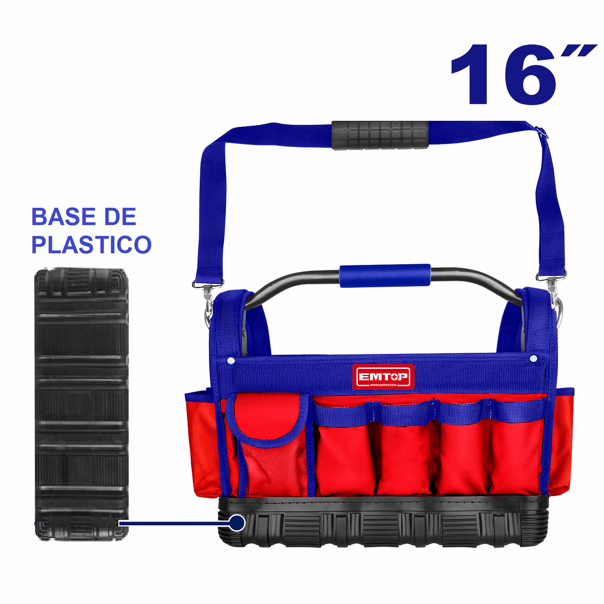 Bolsa porta herramientas con asa y base rígida, 16”, hasta 20kg - EMTOP ETBG38163 - LA CASA DEL TELEFONO