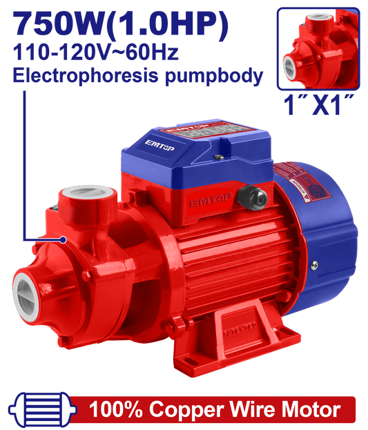 Bomba de agua periférica 750W 1.0HP 110VAC Emtop ULWPPV07501 - LA CASA DEL TELEFONO