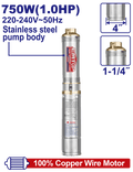 Bomba de pozo 750W 1.0HP 220VAC cuerpo de 4 pulgadas Emtop EWPPD07501
