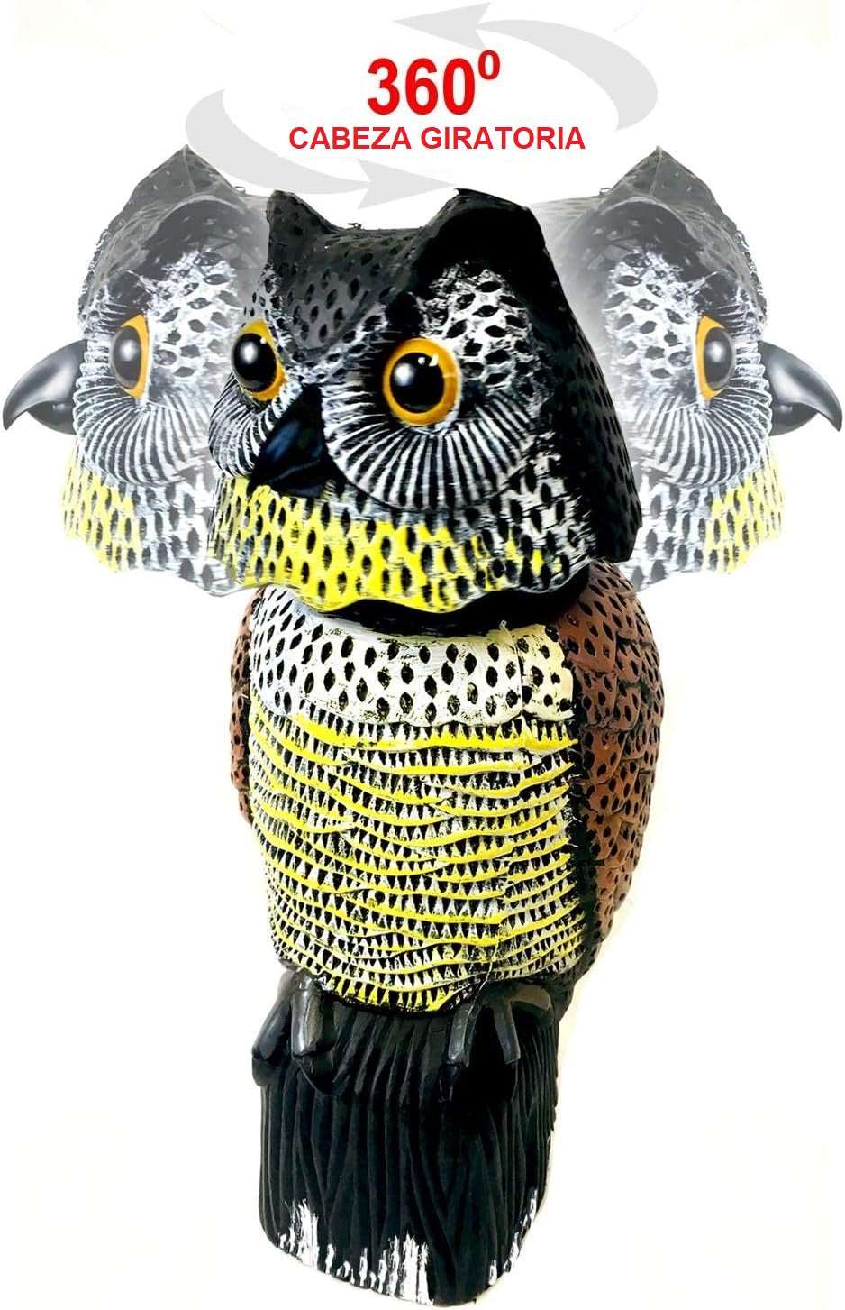 Búho espantapájaros ahuyentador palomas cabeza giratoria ojos reflectantes