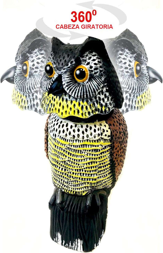 Búho espantapájaros ahuyentador palomas cabeza giratoria ojos reflectantes