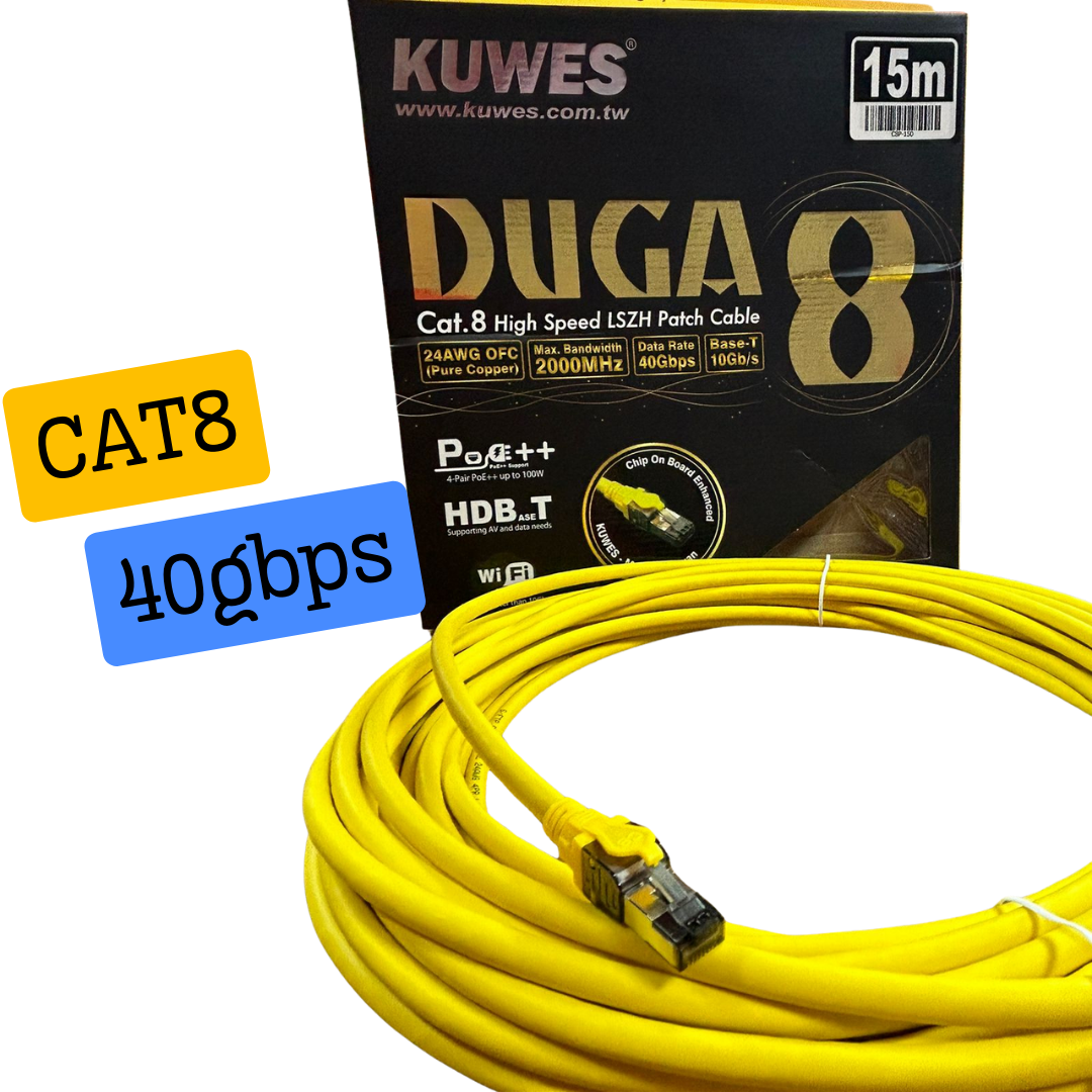 Patch Cord S/FTP para redes CAT8 de 15M color amarillo Kuwes C8P-150