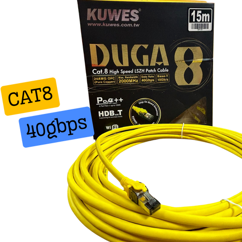 Patch Cord S/FTP para redes CAT8 de 15M color amarillo Kuwes C8P-150