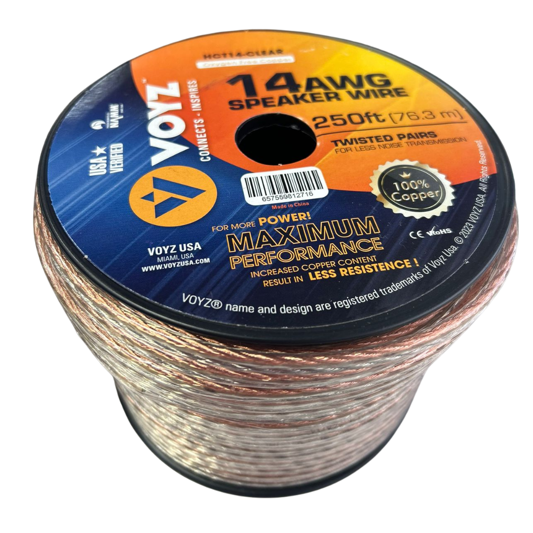 Cable para bocinas premium VOYZ HCT14-CLEAR OFC calibre 14 
