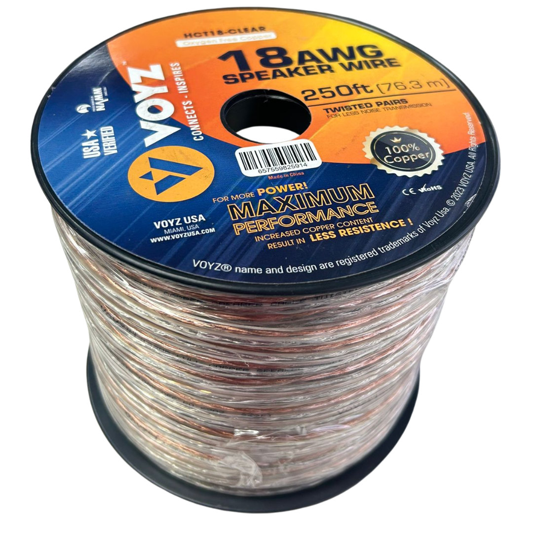 Cable para bocinas premium VOYZ HCT18-CLEAR OFC calibre 18 