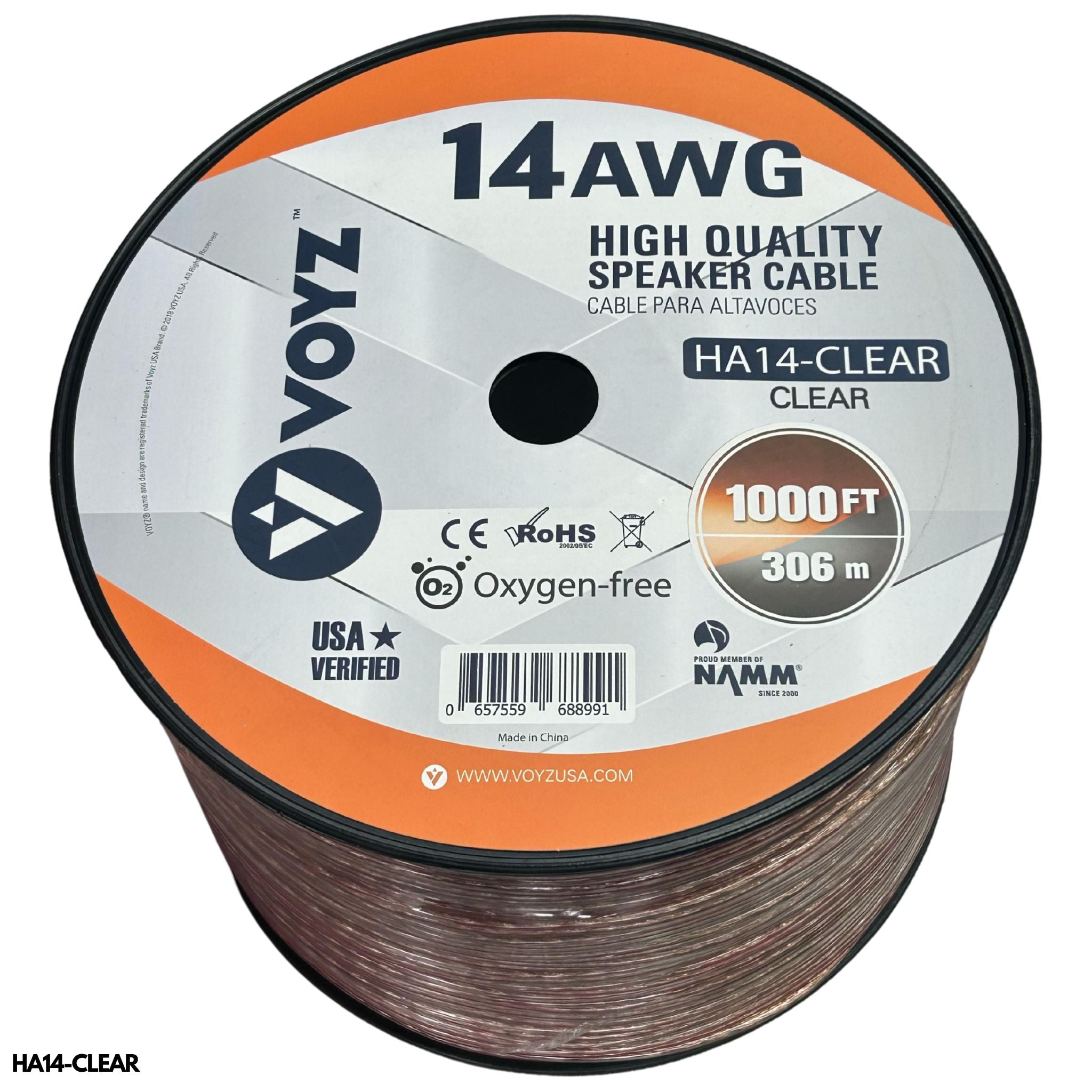 Cable para bocinas transparente VOYZ HA14-CLEAR calibre 14 