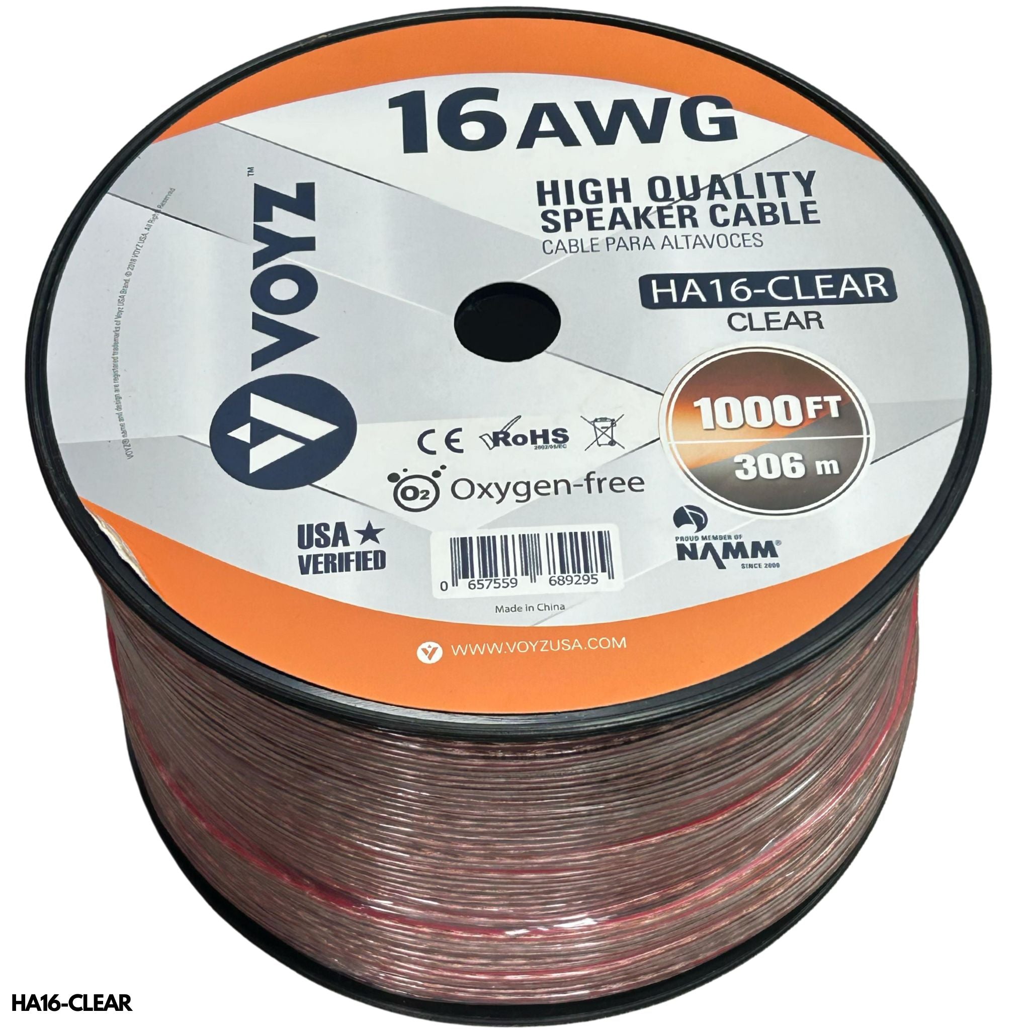 Cable para bocinas transparente VOYZ HA16-CLEAR calibre 16 