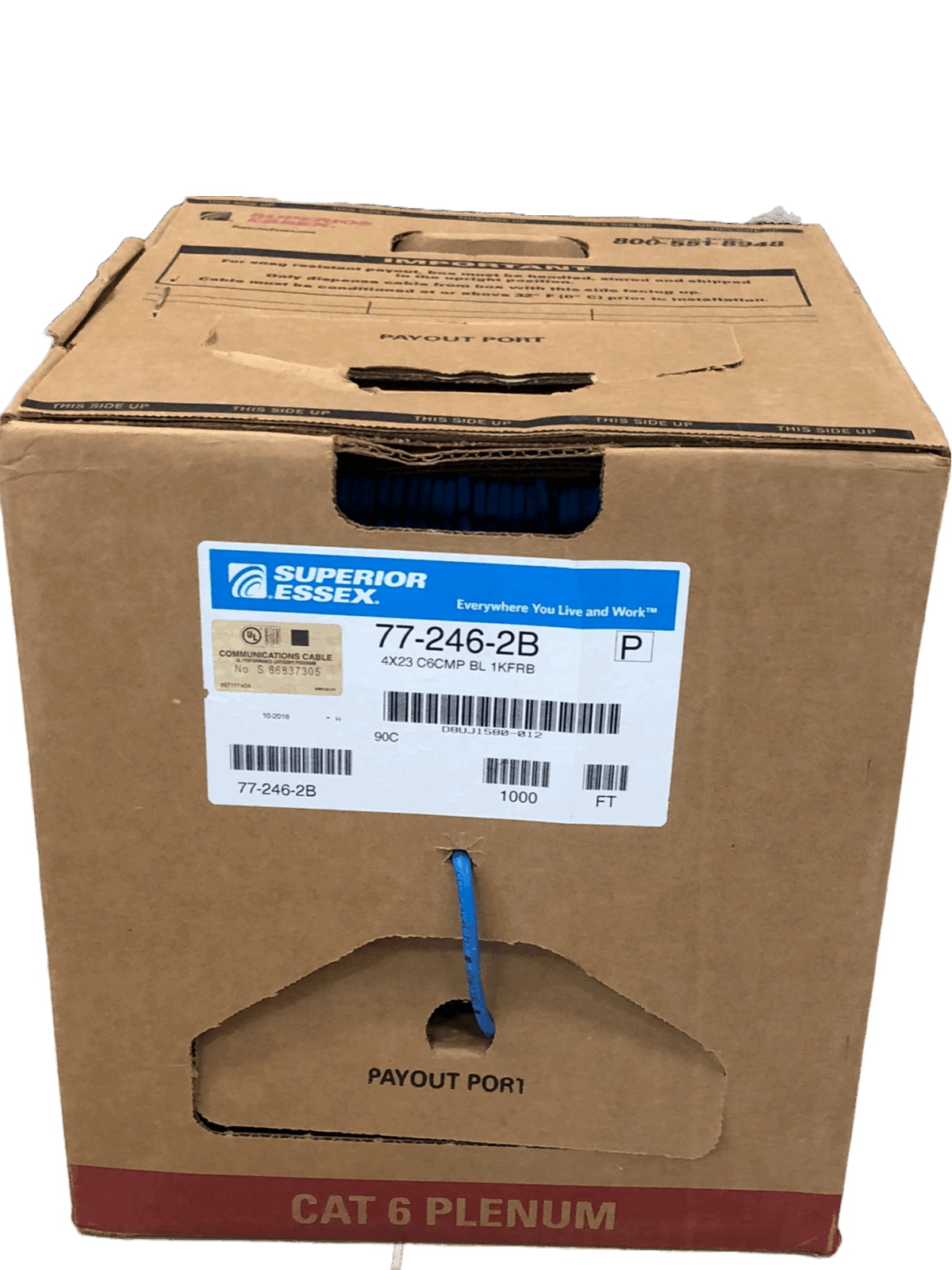 Cable CAT6 Plenum 23AWG, color azul, 1000 pies - LA CASA DEL TELEFONO