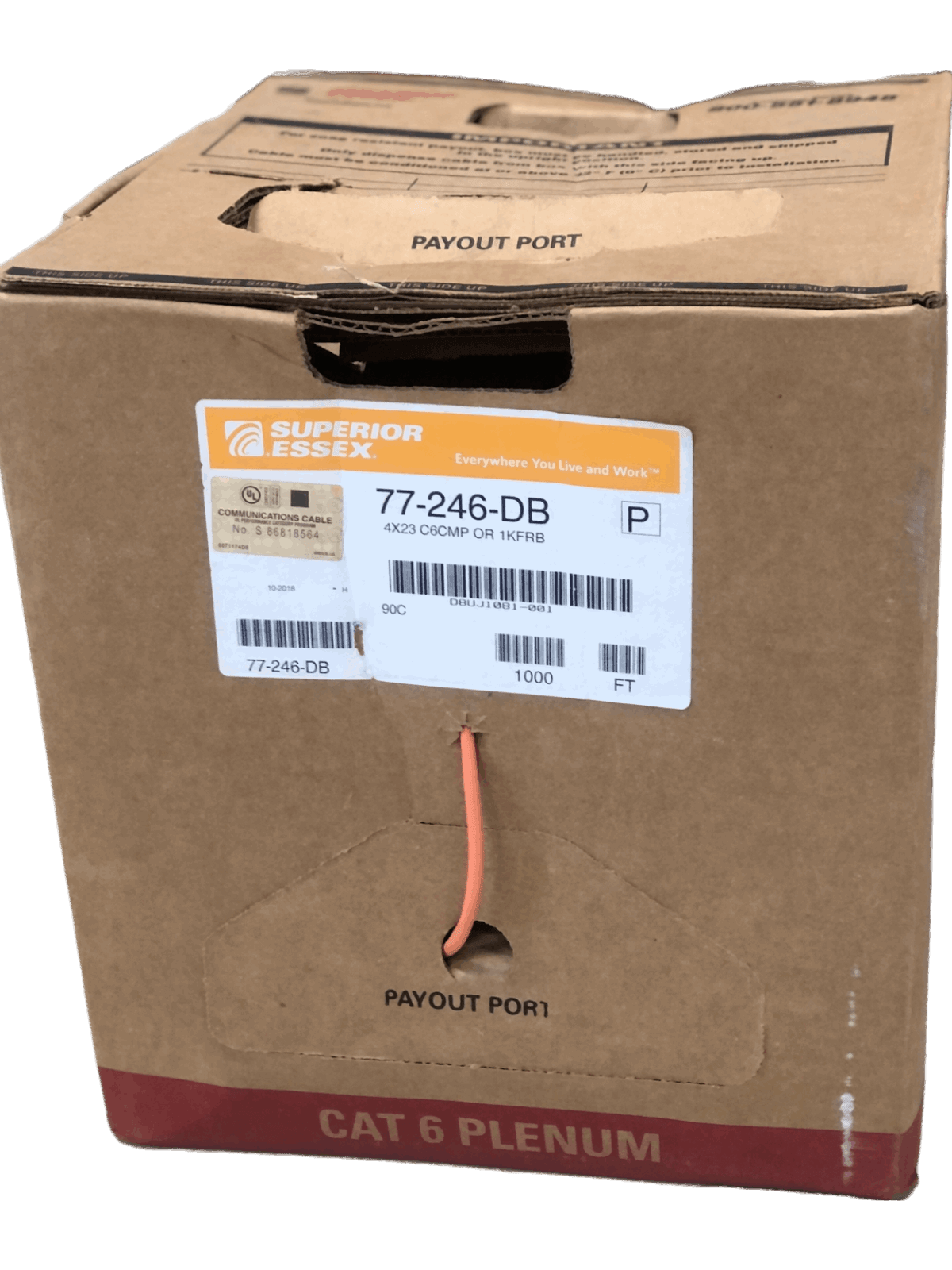 Cable CAT6 Plenum 23AWG, color naranja, 1000 pies - LA CASA DEL TELEFONO
