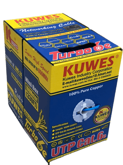 Cable CAT6 UTP Poe+, azul, 100% cobre, 24awg, 100M Kuwes TURBOBL100M - LA CASA DEL TELEFONO