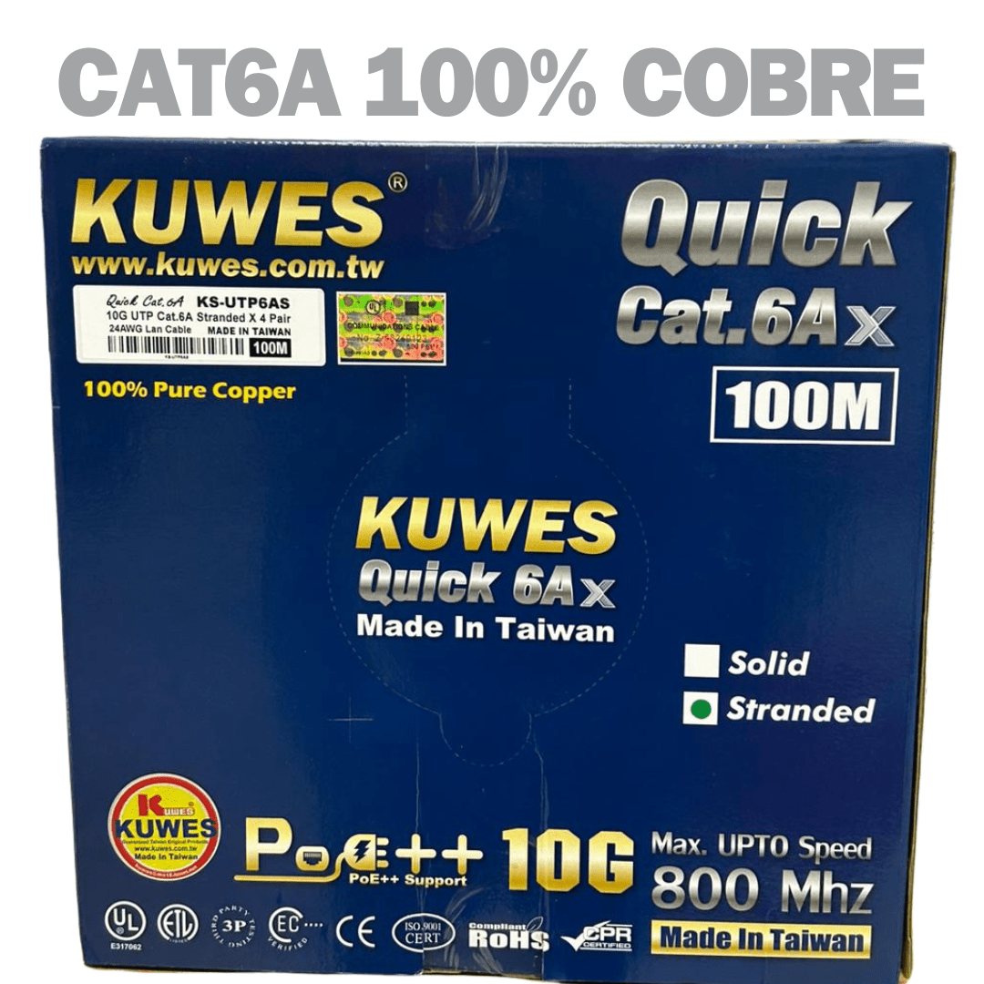 Cable CAT6A UTP soporta Poe++ 10G, 100% cobre, color gris, 100M - LA CASA DEL TELEFONO