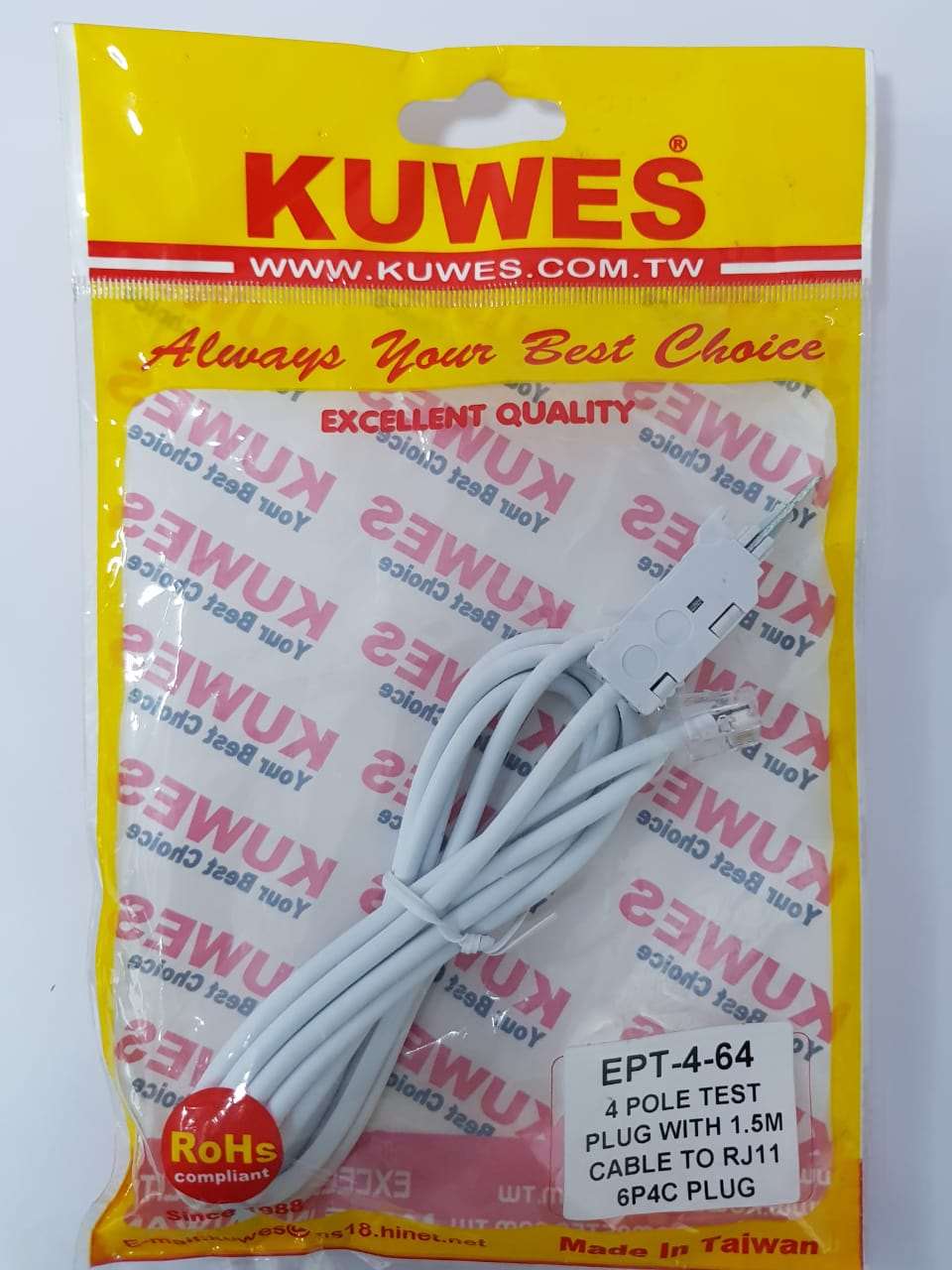 Cable de prueba de Plug RJ11 a Plug 4 polos – EPT-4-64 - LA CASA DEL TELEFONO