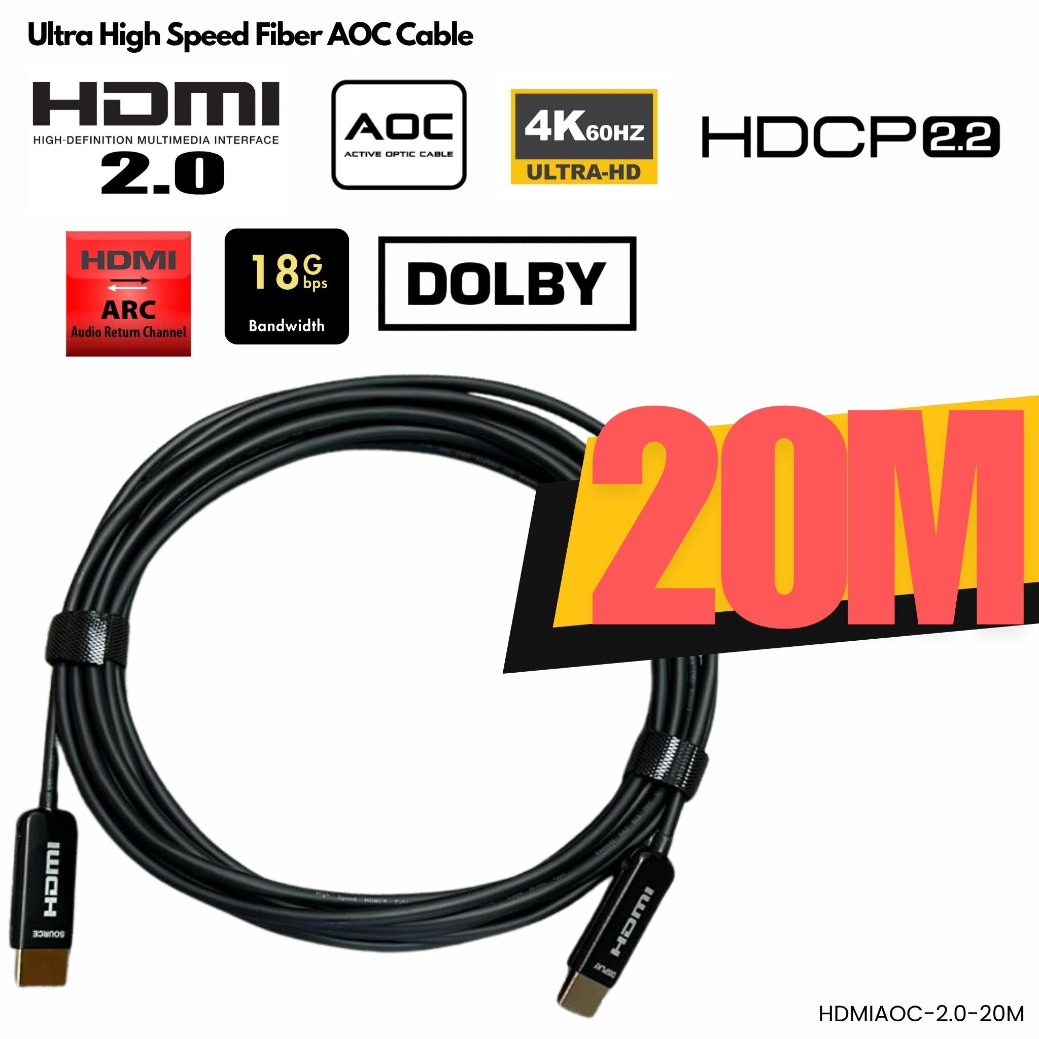 Cable HDMI Fibra Óptica AOC 4K 60Hz 20 metros KUWES instalación comercial Panamá 