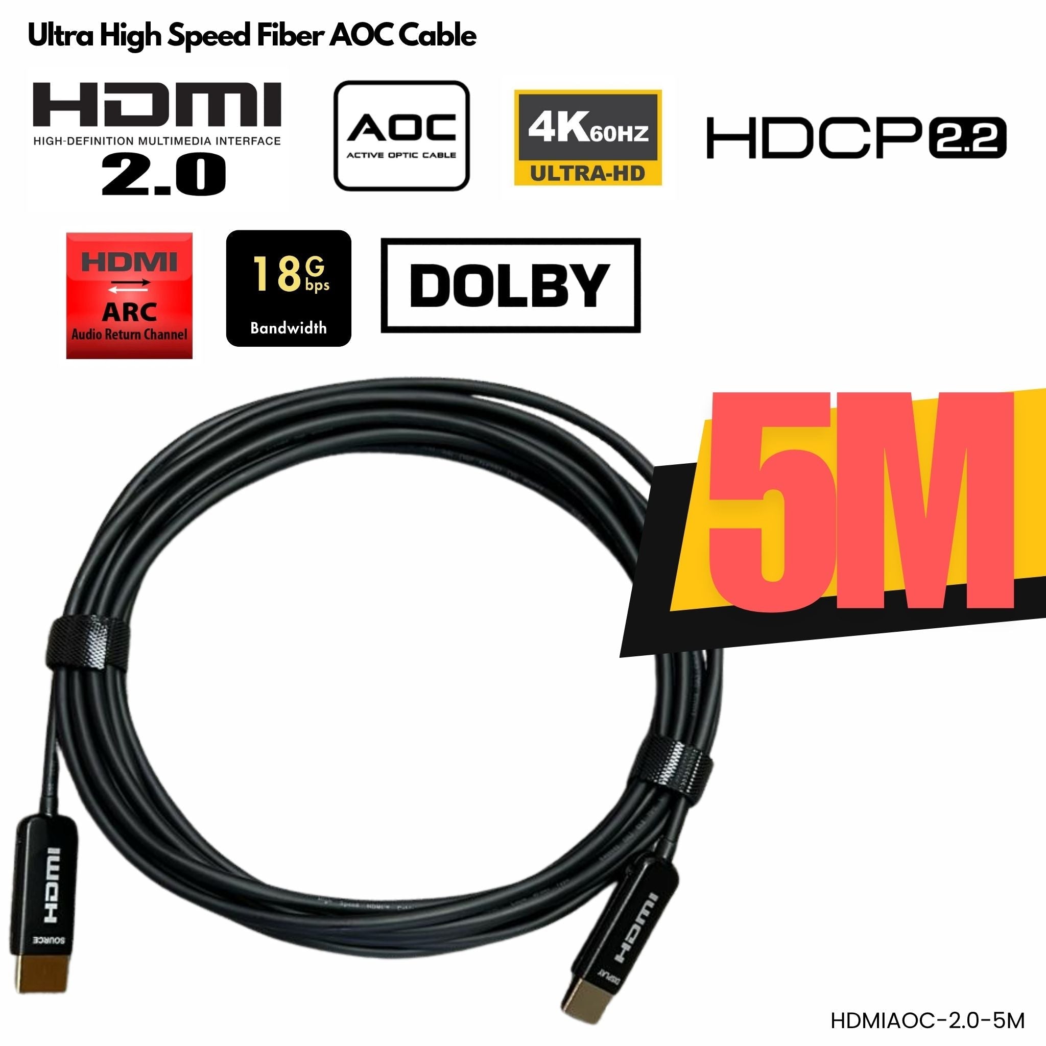 Cable HDMI Fibra Óptica AOC 4K/60Hz 5M KUWES HDMIAOC-2.0 - LA CASA DEL TELEFONO