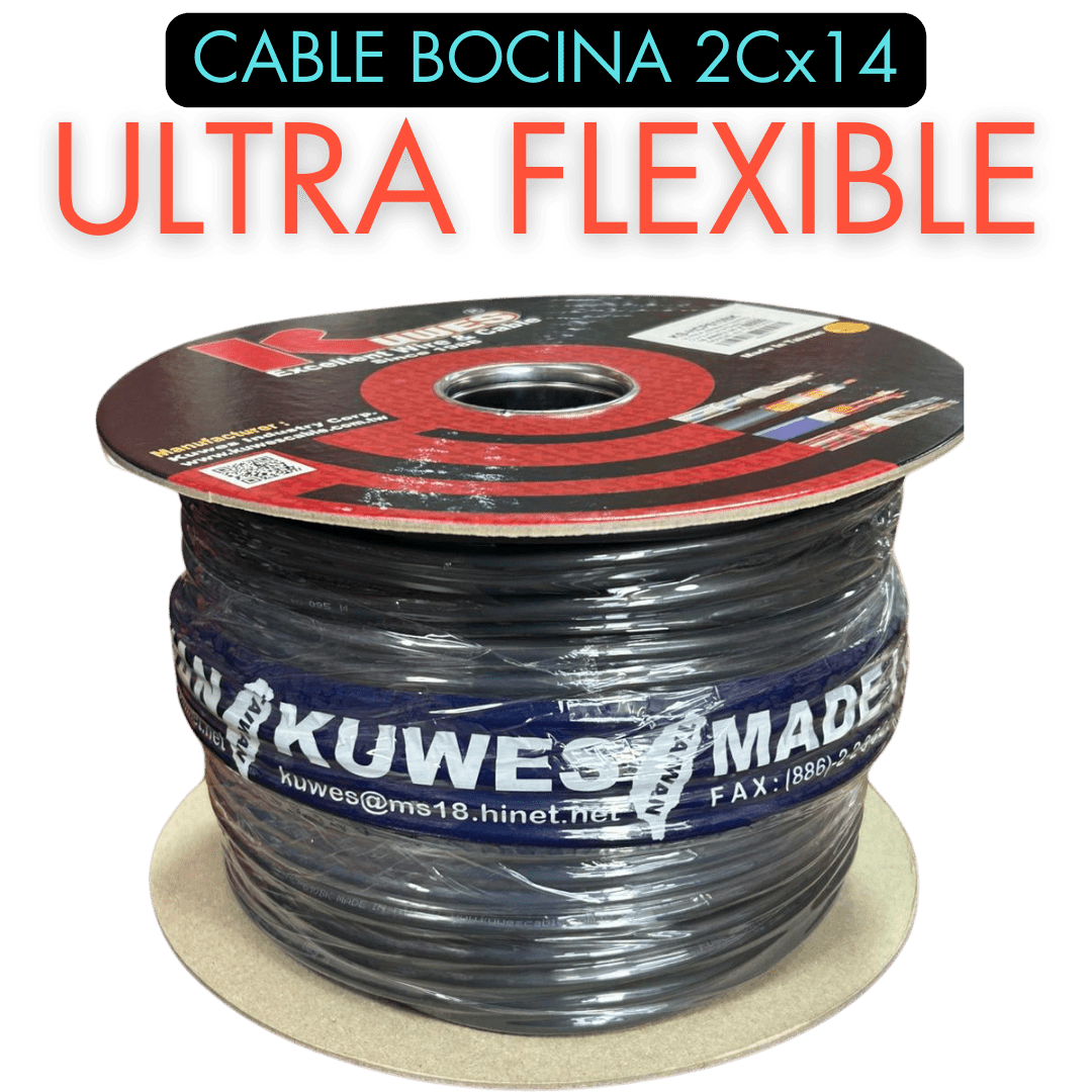 Cable para bocinas ultra flexible 14AWG Cobre, 100 metros Kuwes KS-HCP620BK - LA CASA DEL TELEFONO