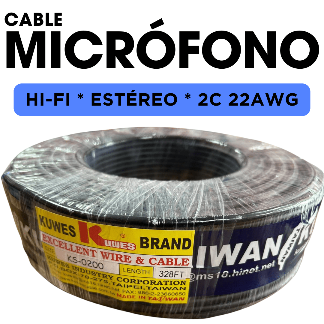 Cable para micrófono Hi-Fi estéreo 22AWG 328 pies Kuwes KS-0200-328FT - LA CASA DEL TELEFONO