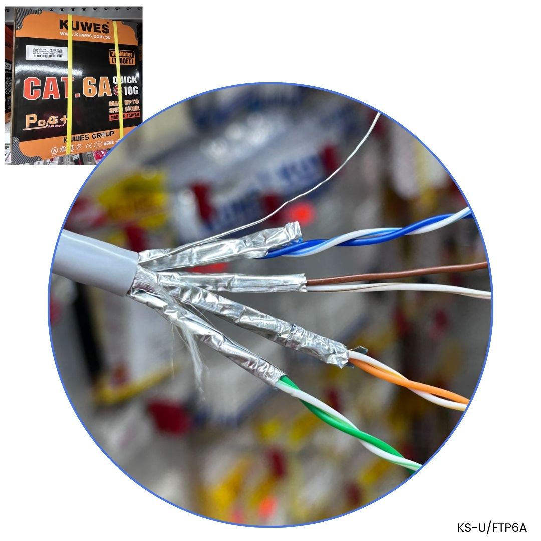 Cable U/FTP Cat6A 23AWG 500MHz cobre puro chaqueta gris Kuwes KS-UFTP6A redes 